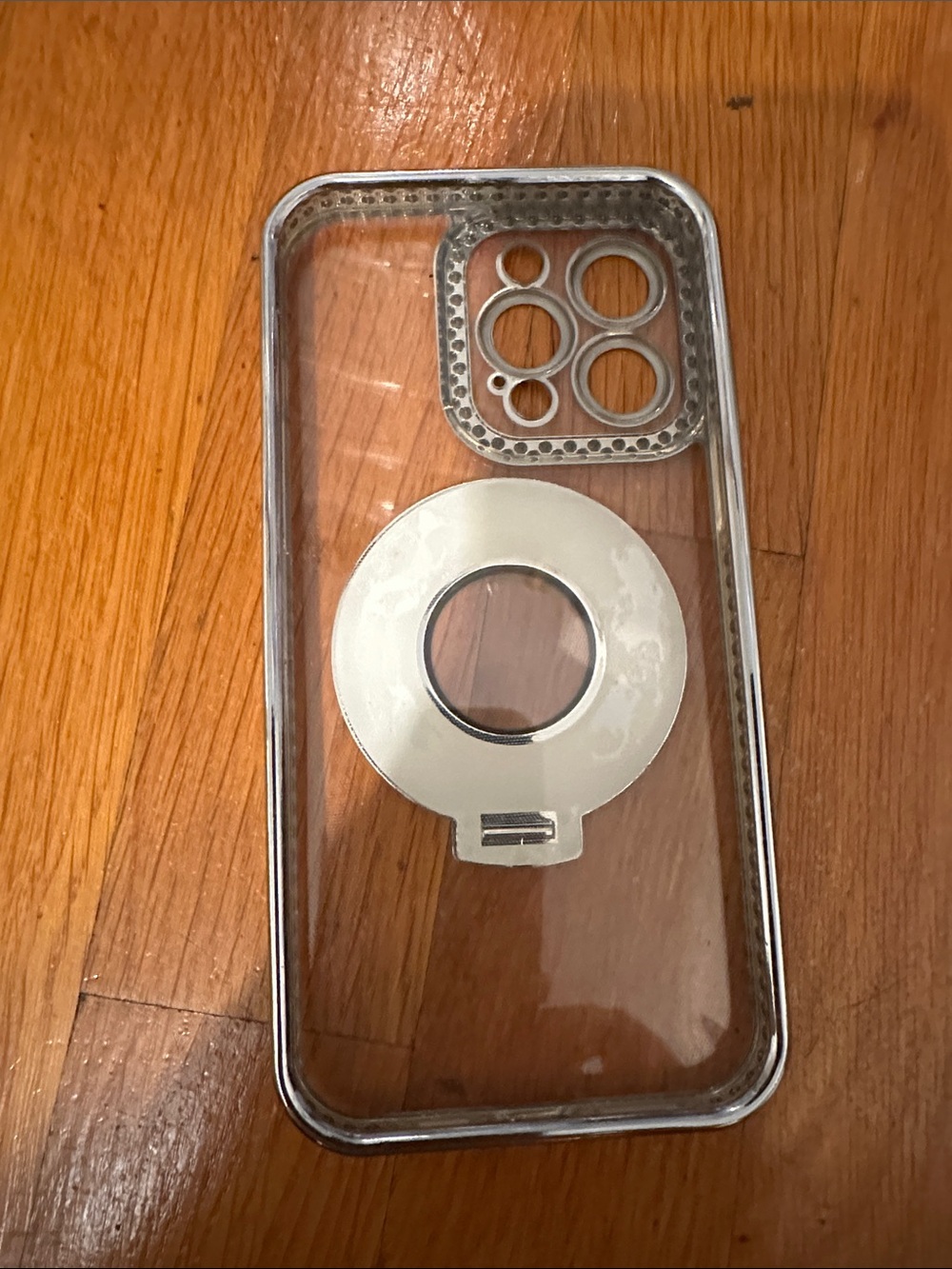Clear Phone Case with Silver Magnetic Ring and Trim